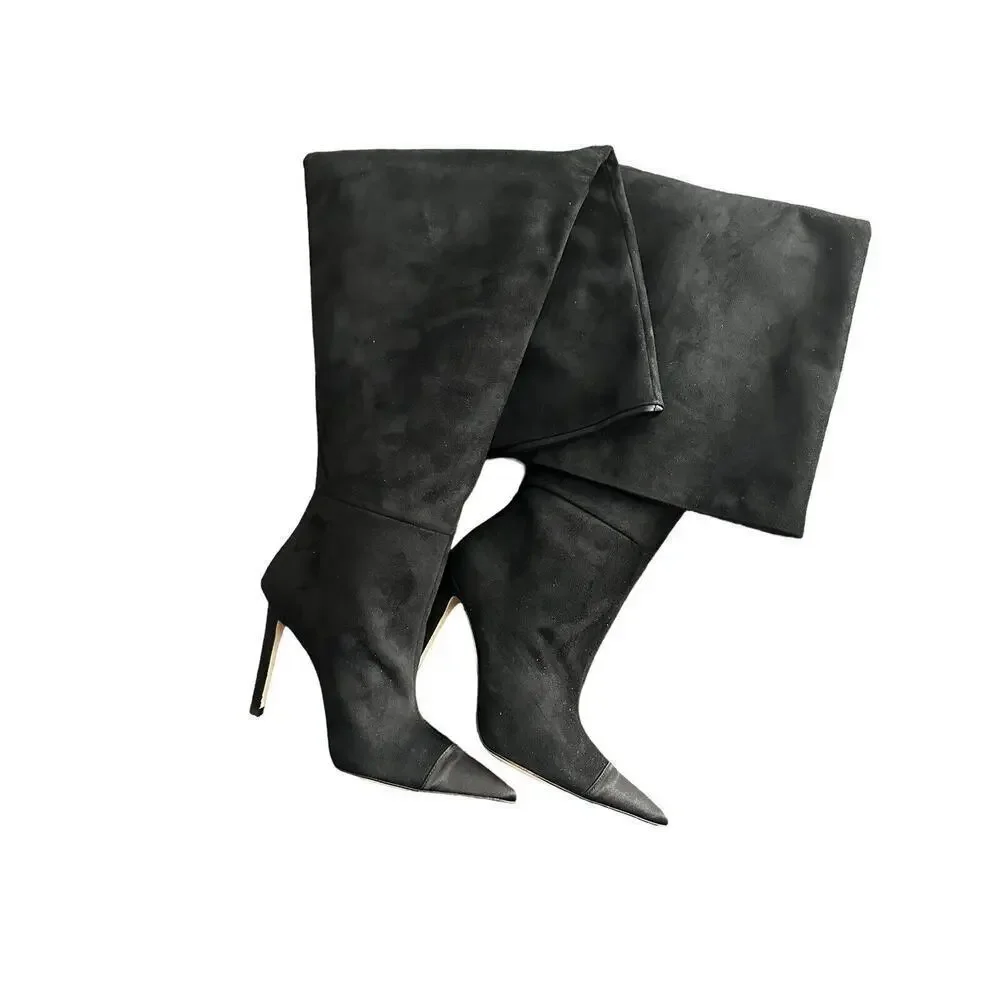 Good American Over the Knee Slouch Suede Boots Black GA173K-X Women's 7.5 NWOB